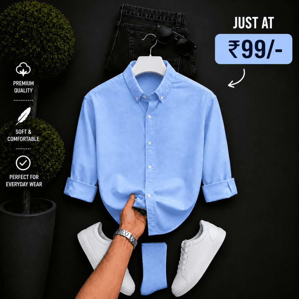 Men’s Light Blue Full Sleeve Shirt – Premium Casual & Office Wear