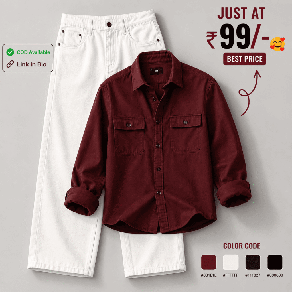 Premium Maroon Casual Shirt & White Denim Jeans Combo