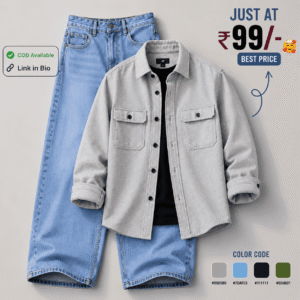 Premium Light Grey Casual Shirt & Sky Blue Denim Jeans Combo