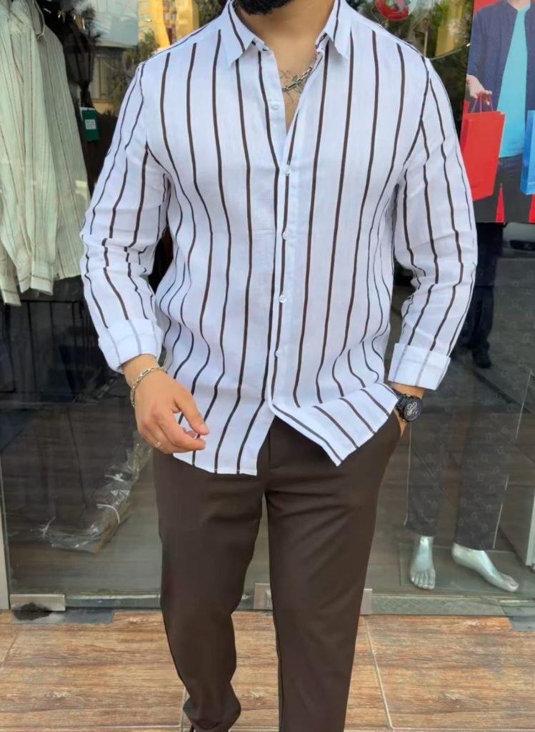 White & Brown Striped Linen Shirt Combo - Premium Quality at ₹149