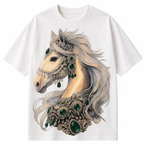 Oversized White Horse Graphic Streetwear T-Shirt | Casual Tee