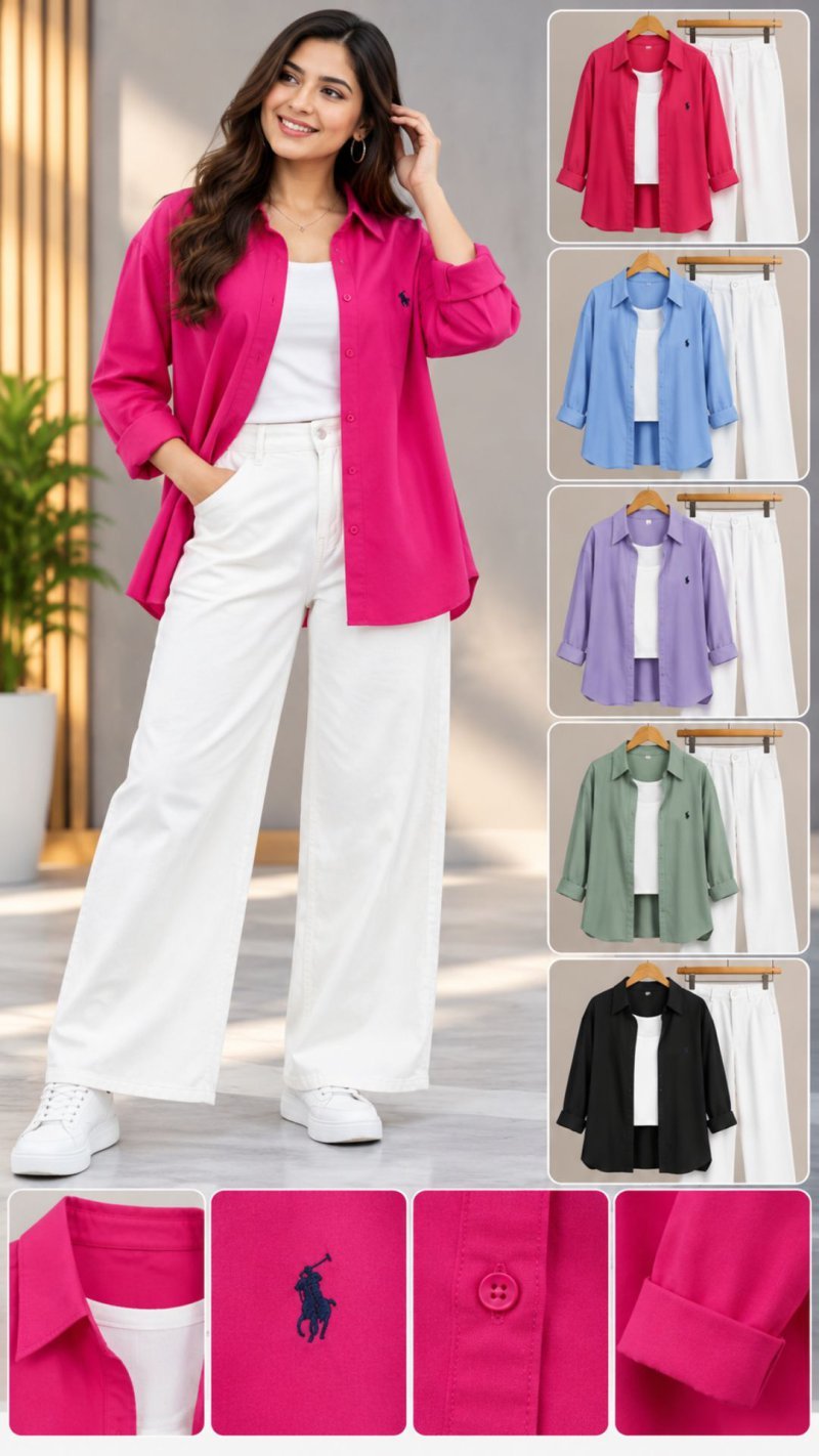 Ladies Pink Shirt with White Pants Co-ord Set