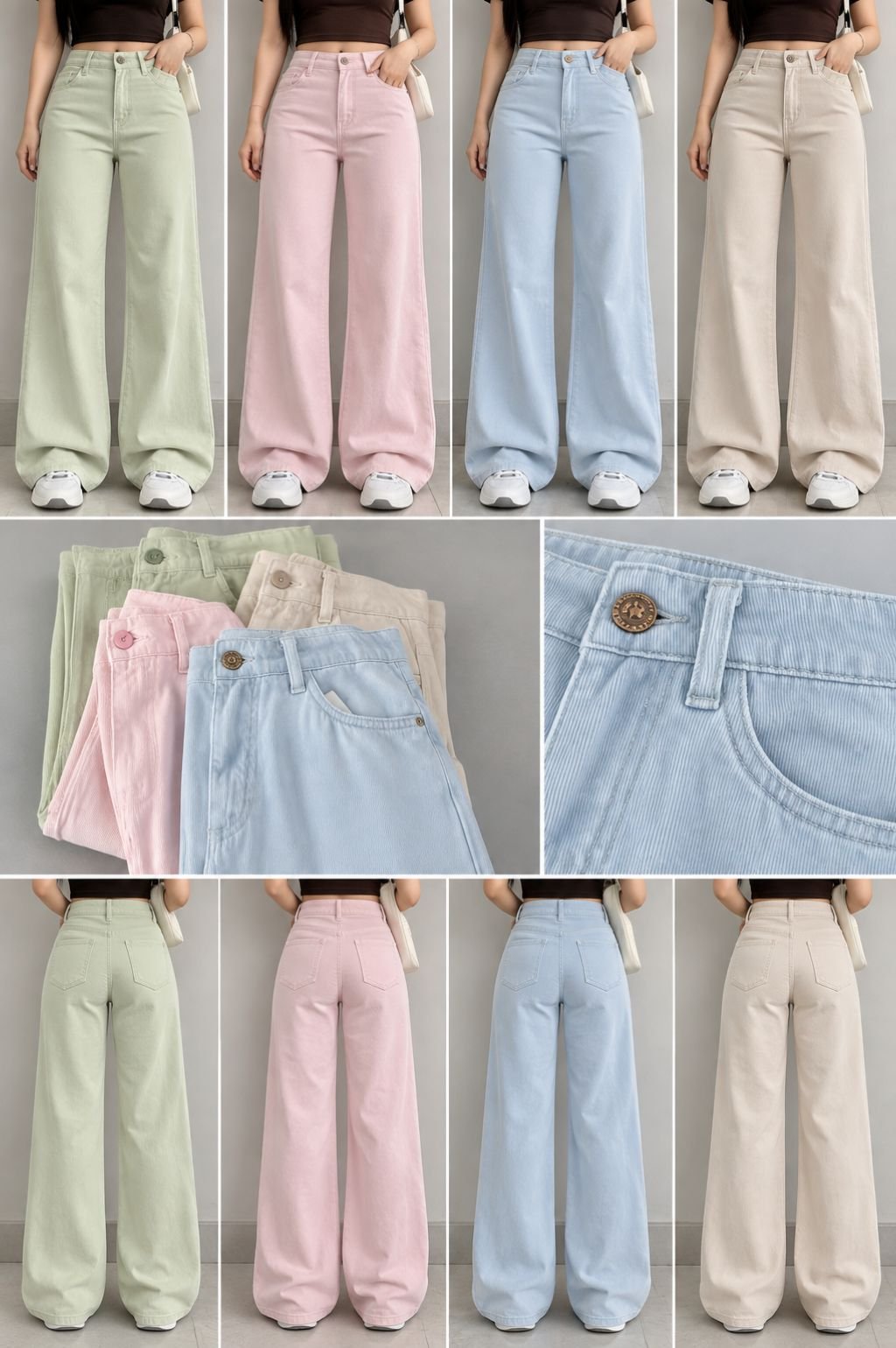 Sage Green High-Waist Wide-Leg Jeans
