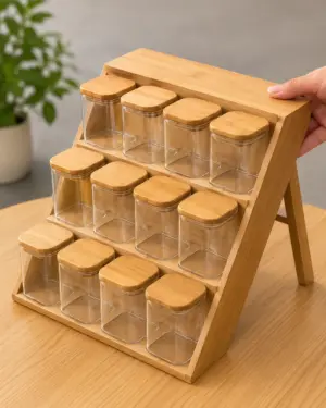 12 Jar Bamboo Spice Rack Organizer with Sealed Storage Containers
