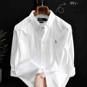 Men's White Full-Length Sleeve Shirt | Cotton Blend for Casual & Business Wear