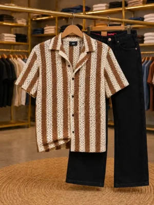 Men's Striped Shirt & Black Denim Set – Essential Casual Wear Bundle