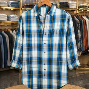 Men's Blue Plaid Button-Down Shirt – Versatile Checked Design for Casual & Smart Styling
