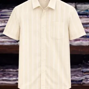 Men's Classic White Striped Half-Sleeve Casual Shirt - Premium Comfort Fit