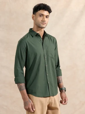 Men's Forest Green Cotton Casual Shirt | Superior Craftsmanship & Timeless Style